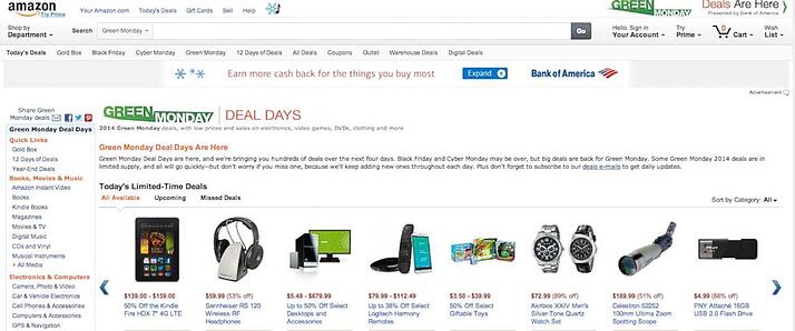An example of big competitors, like Amazon, run Green Monday promotions to capture more holdiay sales. 
