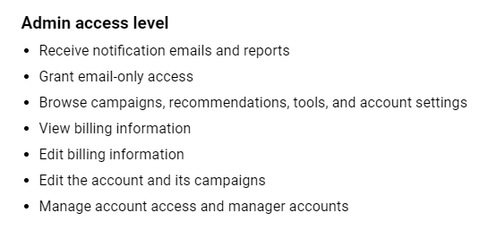 Admin access level