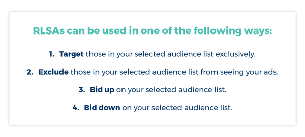 Utilizing RLSAs will benefit your ad strategy greatly. Learn the four ways you can use these audiences.