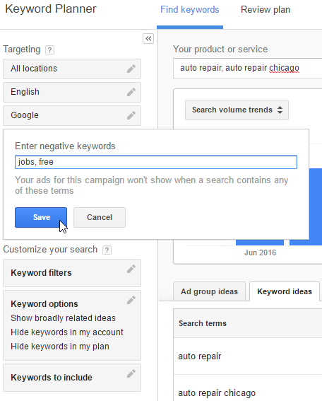 Filter out negative keywords in your keyword research 