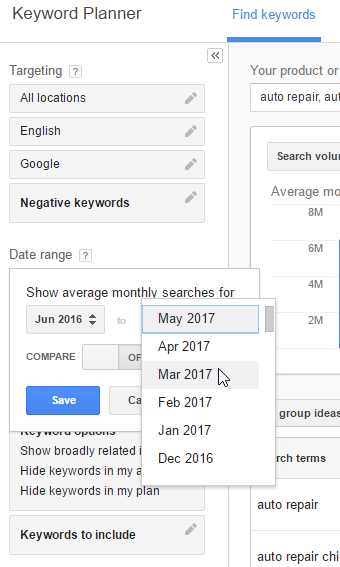 Customize your keyword research by date range