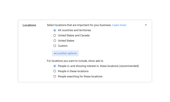 Look for the location option in your additional options setting of campaign settings.