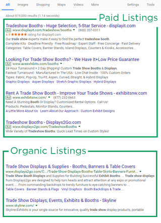 The difference between paid and organic listings on the search engine results page