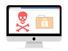 Desktop with a skull and crossbones, indicating it is infected. 