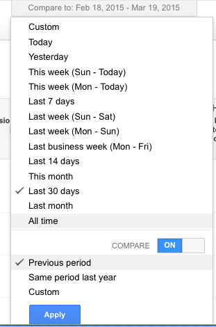 Date range > Compare date ranges option shows progression over time. ” style=”display: block; margin-left: auto; margin-right: auto; width: 311px;” title=”Date range > Compare date ranges option shows progression over time. ” width=”311″ caption=”false” data-constrained=”true” srcset=”https://blog.logicalposition.com/hs-fs/hubfs/Imported_Blog_Media/tim-6-2.png?width=156&name=tim-6-2.png 156w, https://www.logicalposition.com/wp-content/uploads/2020/01/tim-6-2.png 311w, https://blog.logicalposition.com/hs-fs/hubfs/Imported_Blog_Media/tim-6-2.png?width=467&name=tim-6-2.png 467w, https://blog.logicalposition.com/hs-fs/hubfs/Imported_Blog_Media/tim-6-2.png?width=622&name=tim-6-2.png 622w, https://blog.logicalposition.com/hs-fs/hubfs/Imported_Blog_Media/tim-6-2.png?width=778&name=tim-6-2.png 778w, https://blog.logicalposition.com/hs-fs/hubfs/Imported_Blog_Media/tim-6-2.png?width=933&name=tim-6-2.png 933w” sizes=”(max-width: 311px) 100vw, 311px”></p>
<p>I start the optimization of every campaign by looking at a few key metrics (clicks, CTR, CPC, etc.) to make sure the account is progressing toward optimal performance. This is a great way to organize the tidal wave of data that hits you every time you open your AdWords account. Just looking at a simple comparison helps you know whether or not your strategies are working.</p>
<p>When attempting to read and understand your AdWords data, it’s important to know how to use the tools at your disposal. Remember, every opportunity available for optimizing your campaign is also an opportunity available to competitors. But with a few simple tricks, you can stay ahead of the curve.</p></span>
</div><p>The post <a href=