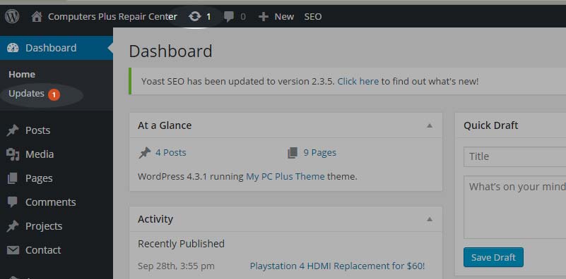 Wordpress User Interface Screenshot