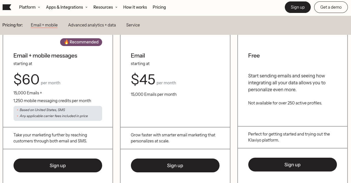 Choose Email Platform - Klaviyo Plans